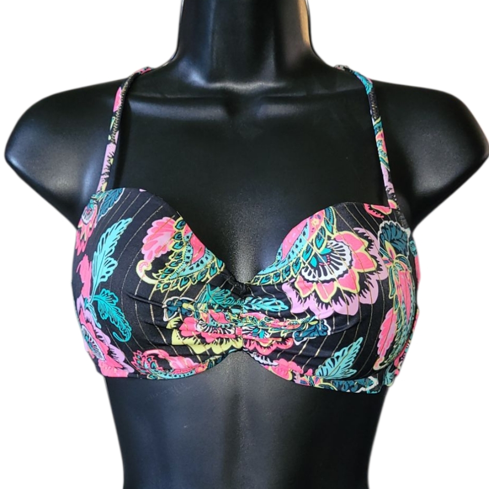 Shade & Shore tropical floral underwire ladder back bikini top Size 34 C